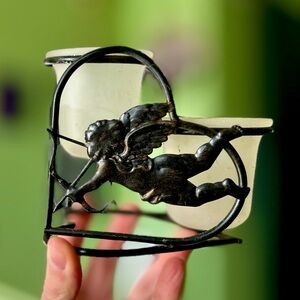 VTG Metal Cupid Rustic Glass Tealight Candle Holders Decor Accent Art